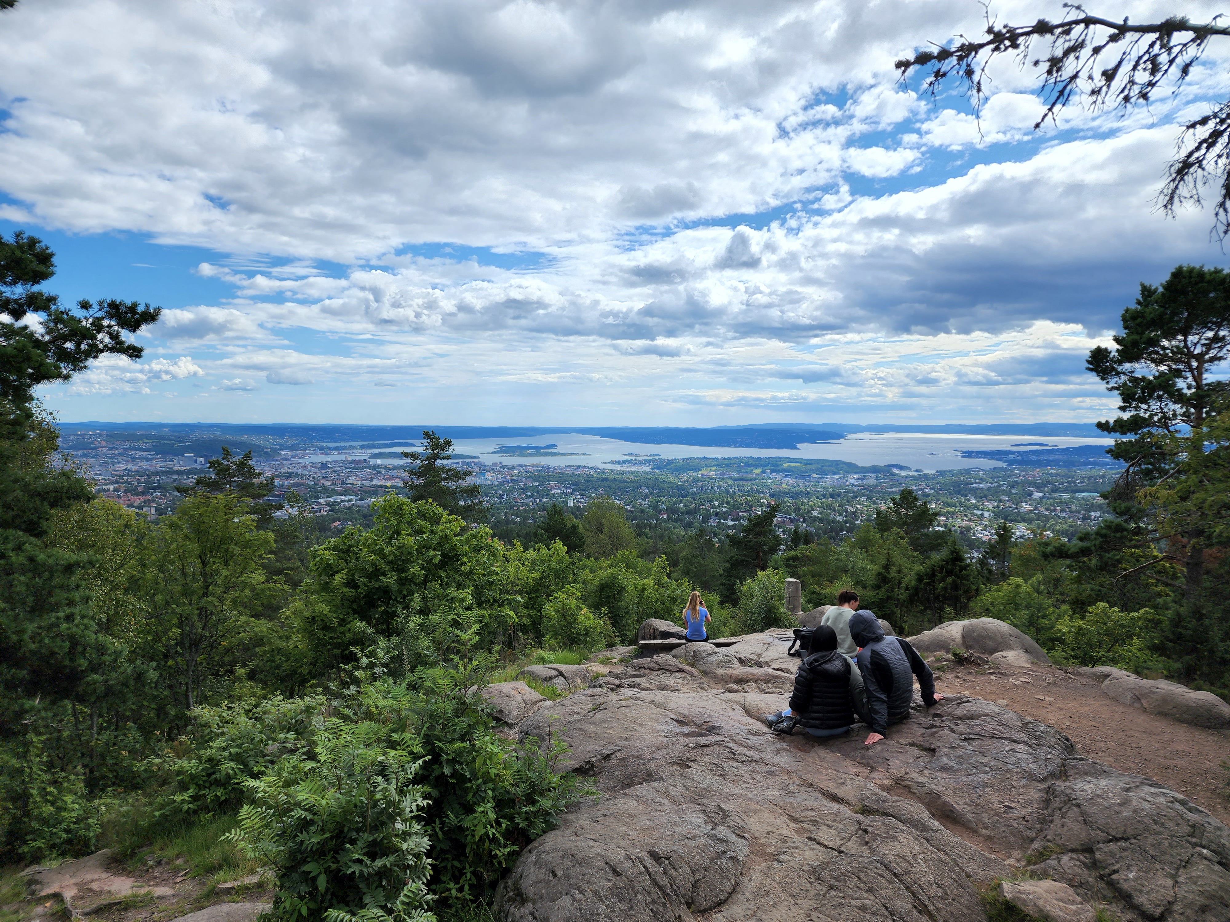 On top of Vettakollen Peak with view of Oslo and the Oslofjord